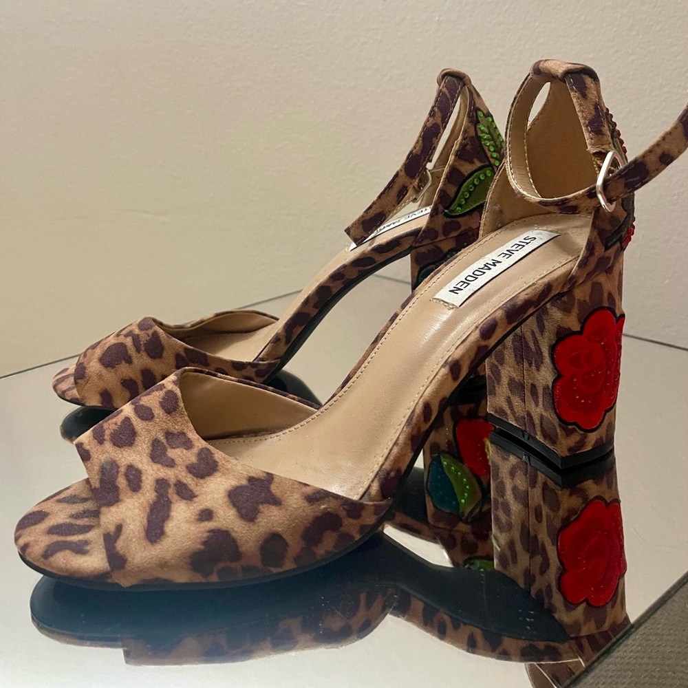 Steve Madden Leopard and Red Floral Heels